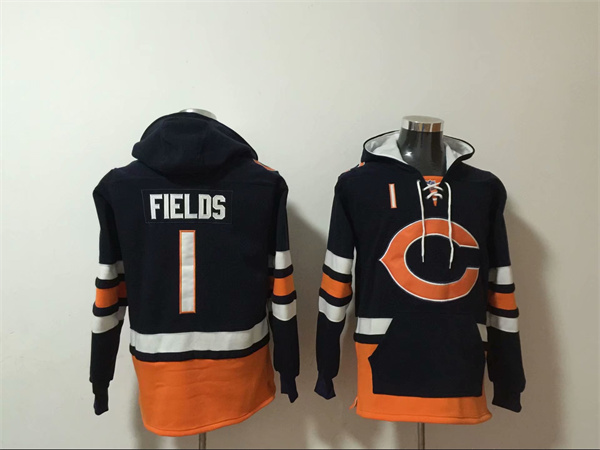 Men's Chicago Bears #1 Justin Fields Black Ageless Must-Have Lace-Up Pullover Hoodie